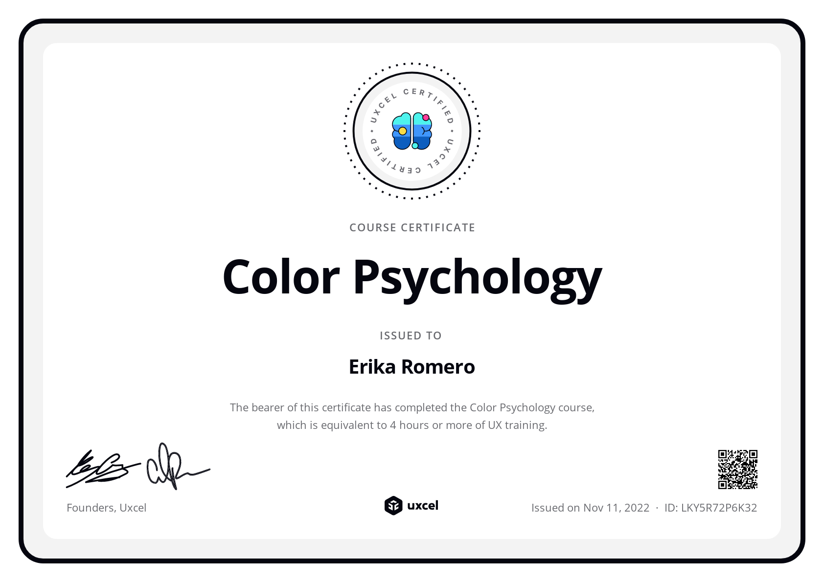 Erika Romero Barba's certificate